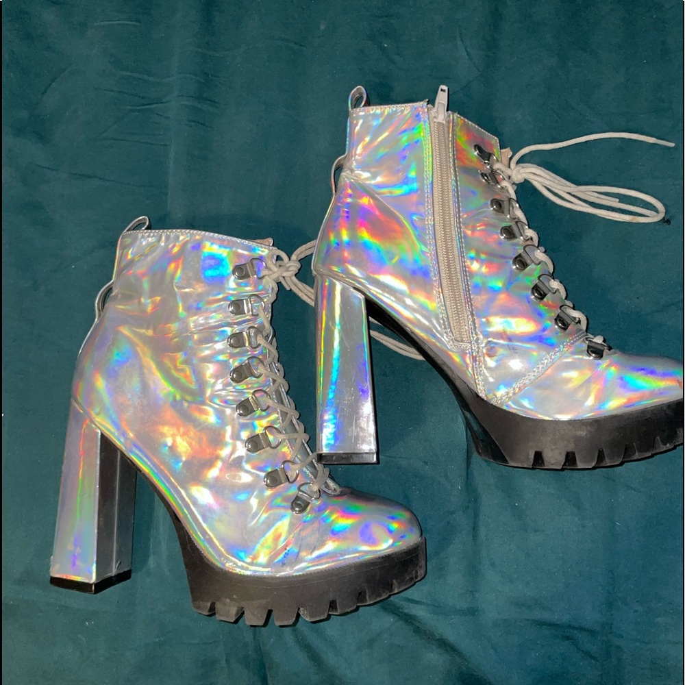 Holographic heeled boots